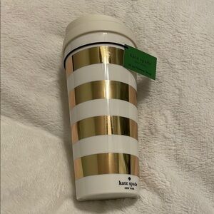 Kate Spade Striped Gold and White Travel Mug